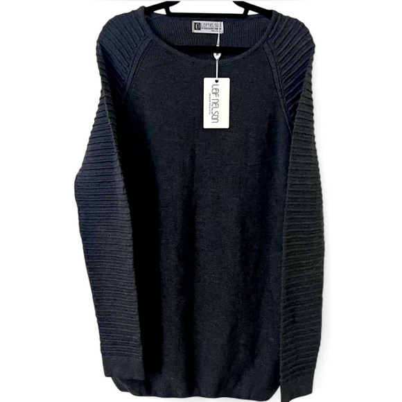Leif Nelson 3XL Dark Grey Sweater NWT Ribbed Sleeve Knit Pullover - Picture 1 of 4
